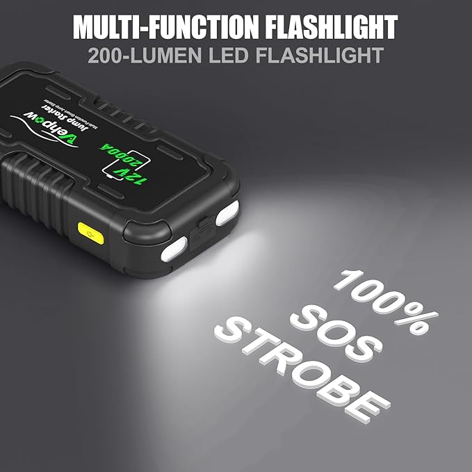 Car Battery Jump Starter, 2000A 12V Lithium Battery Booster Pack, 20000mAh Portable Jump Box, Power Bank & Emergency LED Light, Jumper Cables - for 8.0L Gas and 6.0L Diesel Engines