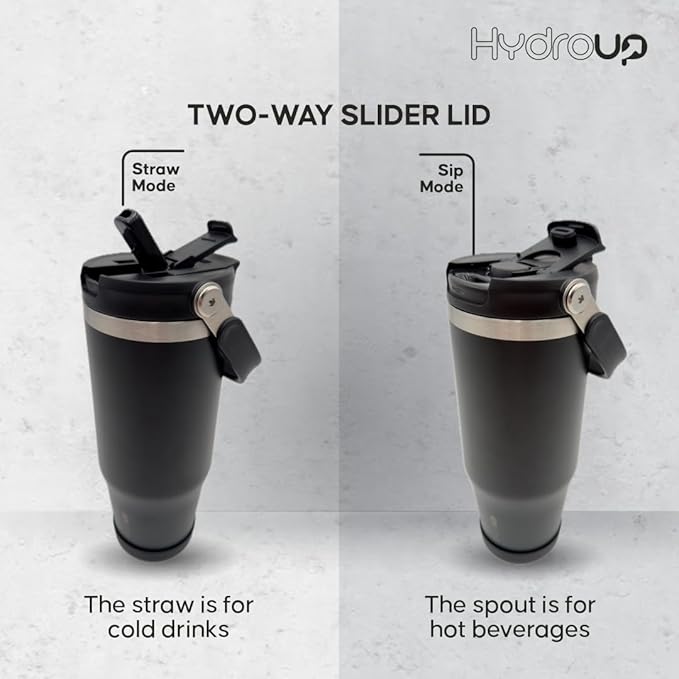 Sport Tumbler 32oz Stainless Steel Water Bottle, Vacuum Insulated with 2-in-1 Lid (Straw & Spout), Leak-Proof Reusable Travel Mug for Hot and Cold Drinks