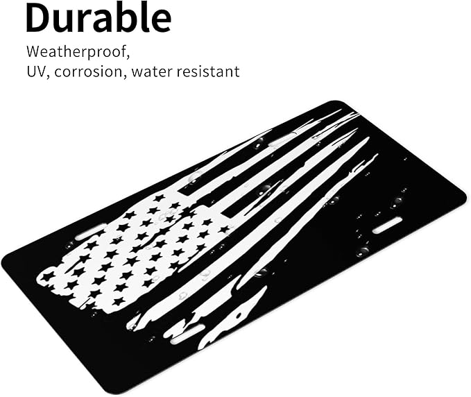Front License Plate American Flag Black Vanity Plates Aluminum Metal Decorative Car Tag Novelty License Plate Cover for Men Women ‎6 * 12 in (4 Holes)