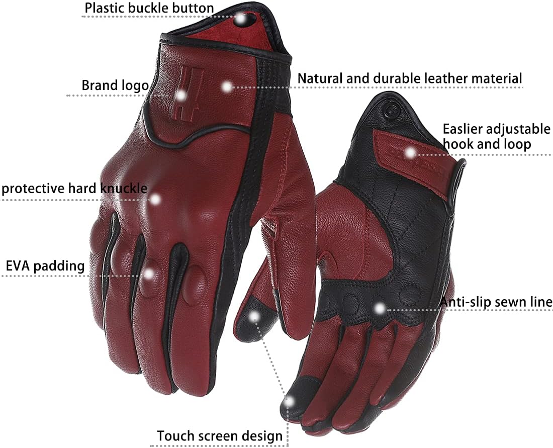 Harssidanzar Leather Motorcycle Gloves for Men Touchscreen GM028