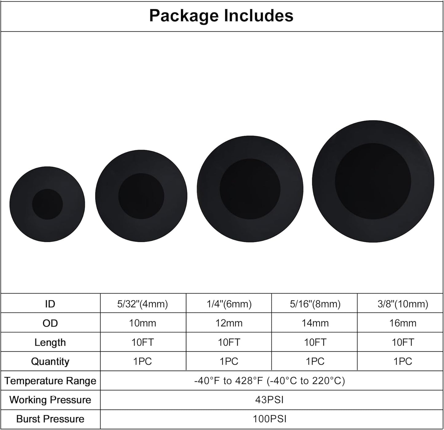 EVIL ENERGY 5/32 1/4 5/16 3/8 Silicone Vacuum Tubing Hose Line Kit 10FT 4PCS 130PSI Max Pressure (4mm 6mm 8mm 10mm)