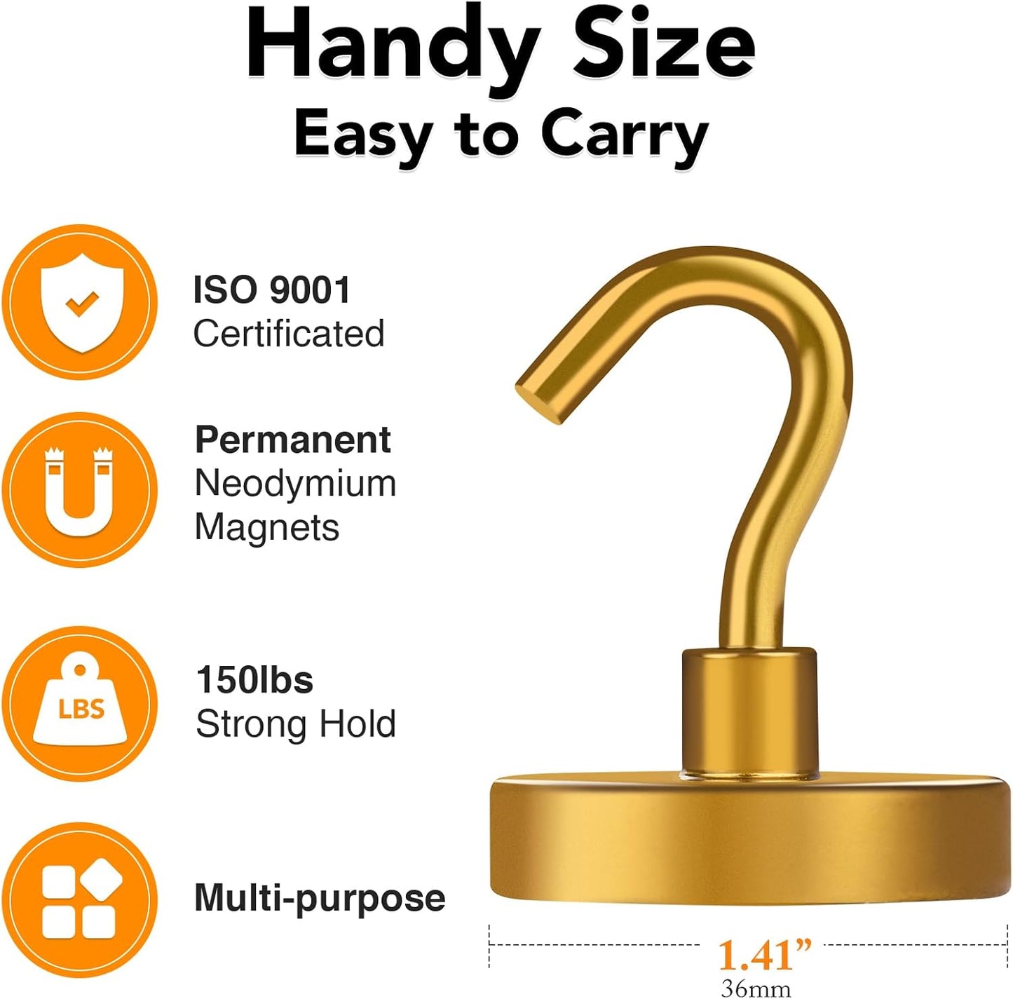 MIKEDE Magnetic Hooks,150LB Heavy Duty Magnets with Hook for Fridge, Super Strong Magnets Neodymium Extra Strength Industrial Hooks for Hanging, for Toolbox, Cruise(Yellow, 4 Pack)