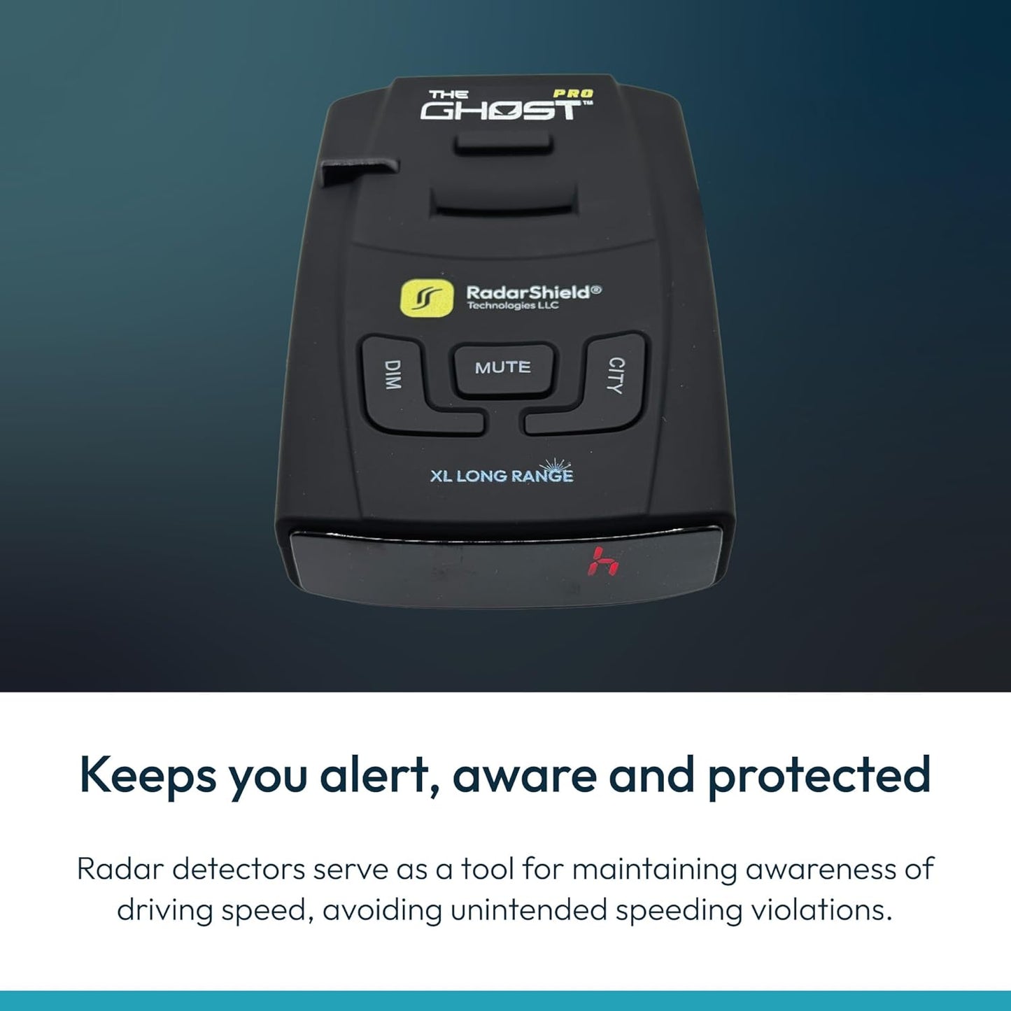 RadarShield Advanced Radar Detector for Cars, Ghost Pro Radar & Laser Detector with Long Range Detection, IVT Filtering, Laser Detection, Mute & Dim Buttons, Includes Mount & 12V Adapter, Black