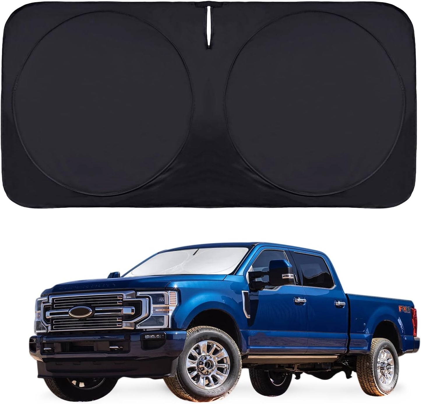 for Ford F250 F350 F450 F550 2017-2024 2025 Super Duty Crew Cab Windshield Sun Shade, Foldable Front Windows Sunshades Custom Fit F 250 Folding Sun Visor Shield Blocks UV Car Accessories