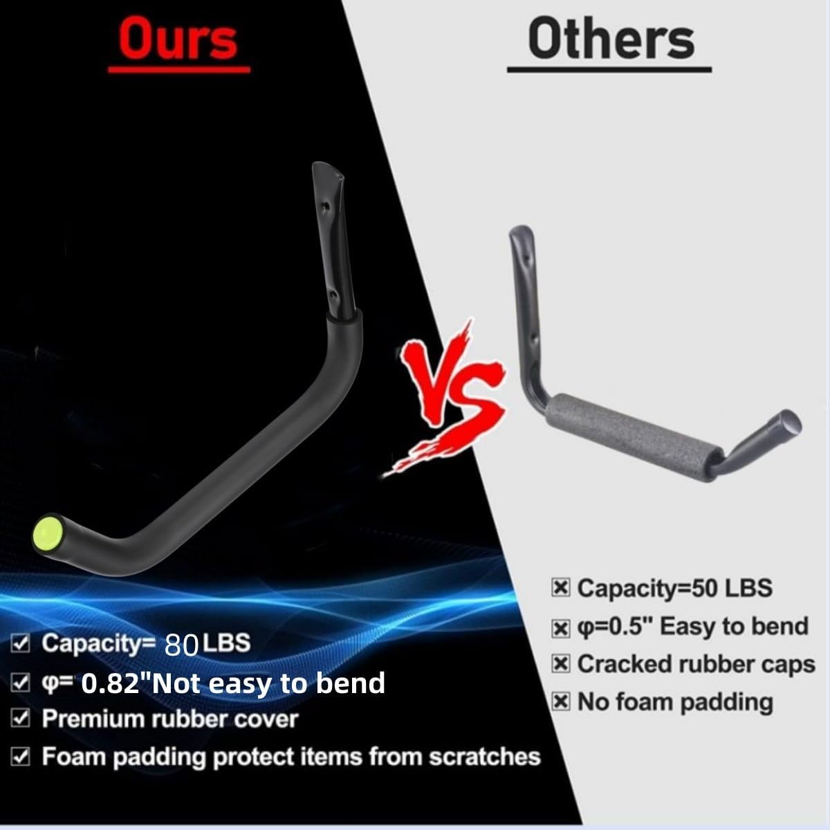 Garage Storage Heavy Duty Hooks, 15Inch Jumbo Arm Kayak Rack, Heavy Duty Wall Hooks for Canoe, Ladder, Bicycle, Folding Chairs, Surfboard, Snowboard, Hose and Tools (4 Pack)