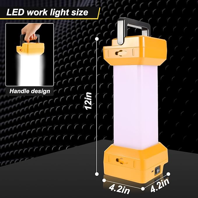 Cordless Led Work Light for Dewalt 20V MAX Battery 2900LM Flashlight Flood Light with Type-C 20w Fast Charging, Emergency Lantern with Low-Voltage Protection (NO Battery)