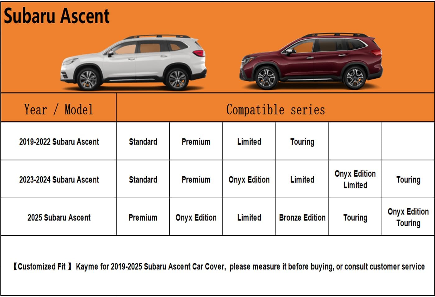 Kayme 6 Layers SUV Car Cover Custom Fit for Subaru Ascent（2018-2025） Waterproof All Weather for Automobiles, Outdoor Full Cover Rain Sun UV Protection.Silver