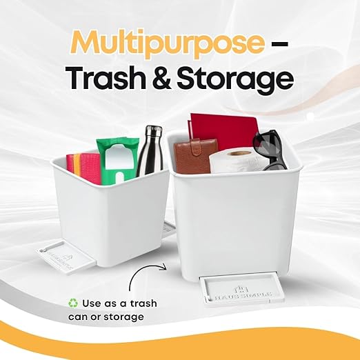 Car Trash Can 2L with Stability Wings & Velcro for Extra Stability ??Magic Strip & Clip for Fabric & Rubber Mats ??Durable Plastic, Easy Pull Trash Bags Included ??White
