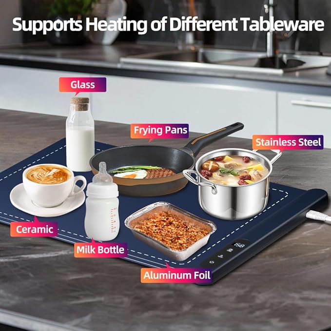 Warming Mat for Food, Heating Fastly in 10s, Full Surface Graphene Heating Food Warming Mat, Electric Warming Tray with 6 Level Adjustable Temperature for Buffets Party and Home Daily Use (Blue)