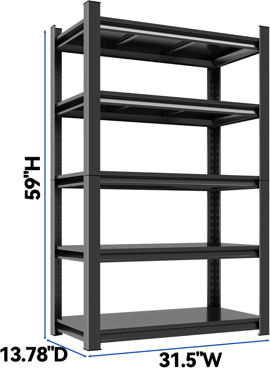 59''H Garage Shelving Heavy Duty Rack, 3000 LBS Extra Large Capacity 5 Tier Adjustable Storage Shelves, Metal Industrial Shelf Units for Garage, Basement and Warehouse, 59''H×31.5''W×13.78''D, Black