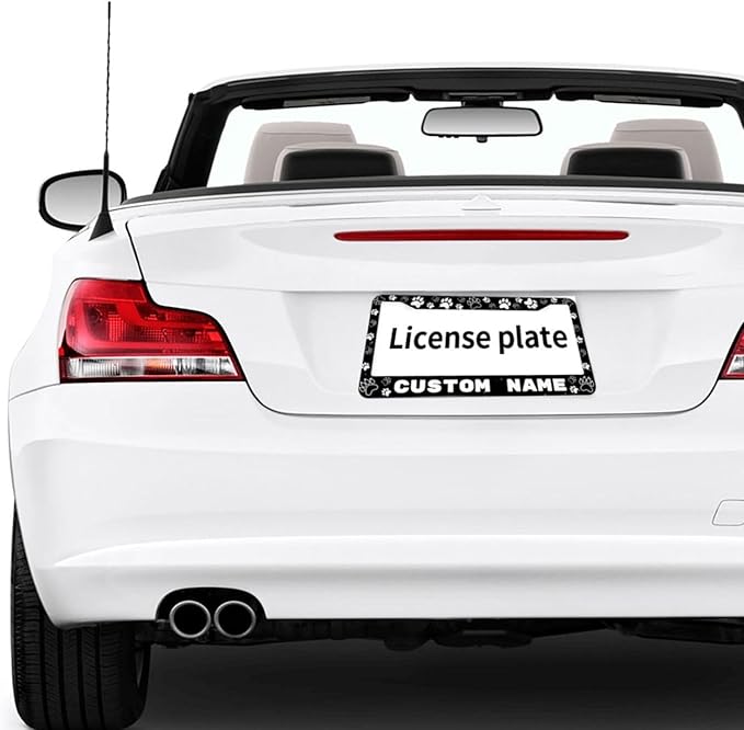 Custom License Plate Frame Dog Paw Print 2 Pack Personalized Add Text Black Custom License Plate Frame with Standard Us Canada Vehicles 12.3 X 6.3in