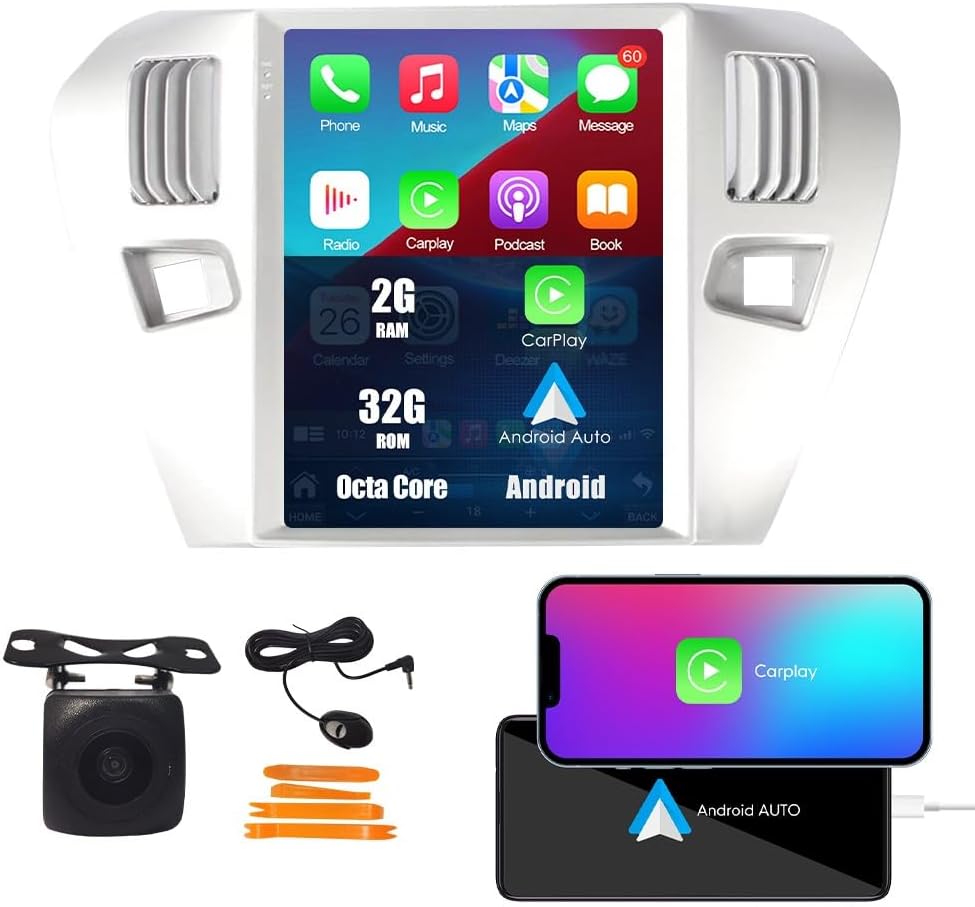 Kunfine Tesla Style Car CarPlay Android Auto Navigation Stereo GPS Radio Reverse Camera 9.7" IPS Touchscreen Headunit Tablet Media Player For Peugeot 301 2013-2022 if Applicable Octa Core 2G+32G Basic