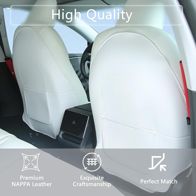 Leather Seat Back Protector for Tesla Model Y 2025 2026 Juniper & Y 3 S X Seat Cover Accessories for Kid Kick Mat（White