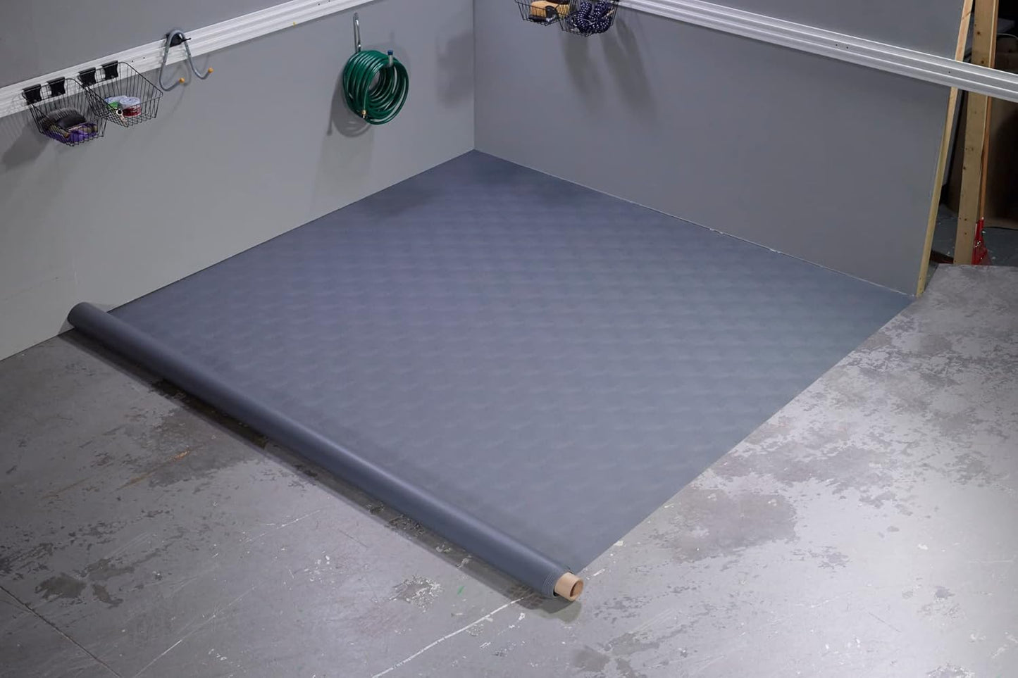 G-Floor Seamless Sheet Vinyl Shed Flooring Cover with Bonded Fibrous Backing - Levant Pattern (8' x 16', Slate Grey)