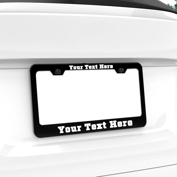 Custom Personalized License Plate Frame,2 PCS Customized Design Metal Car License Plate Frame with Text,12"x6",Black