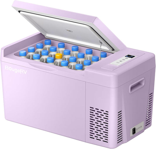 BougeRV Purple 23Quart Portable Refrigerator, 12 Volt Fridge 22L, Portable Freezer Compressor Cooler 12/24V DC 110~240 Volt AC for Truck Van RV Camper -8℉~50℉