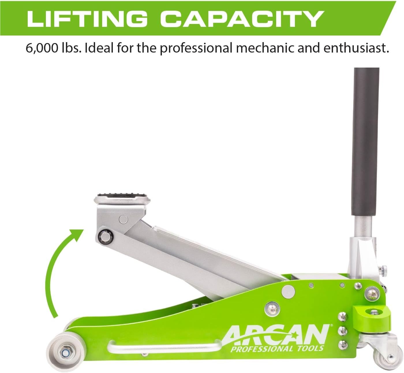 ARCAN Tools 3-Ton (6,000 lbs.) Hybrid Heavy Duty Aluminum and Steel Low Profile Floor Jack with Dual Pistons Reinforced Lifting Arm (A20001)