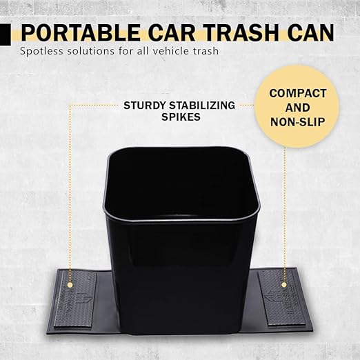 Car Trash Can ??Leakproof 1.4 Gallon Compact Garbage Bin with Stability Flap & Anti-Slip Base | Portable Trash Holder for Cars, Trucks, SUVs, Minivans ??Includes Trash Bags (Black, Large)