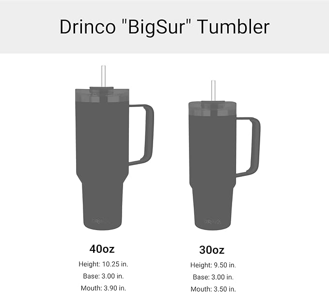 Drinco 40oz 30 oz Tumbler with Handle, Straw Lid, Insulated Stainless Steel Travel Mug Water Bottle Ice Coffee Cup For Cold and Hot, BigSur (30oz, Oakmilk)