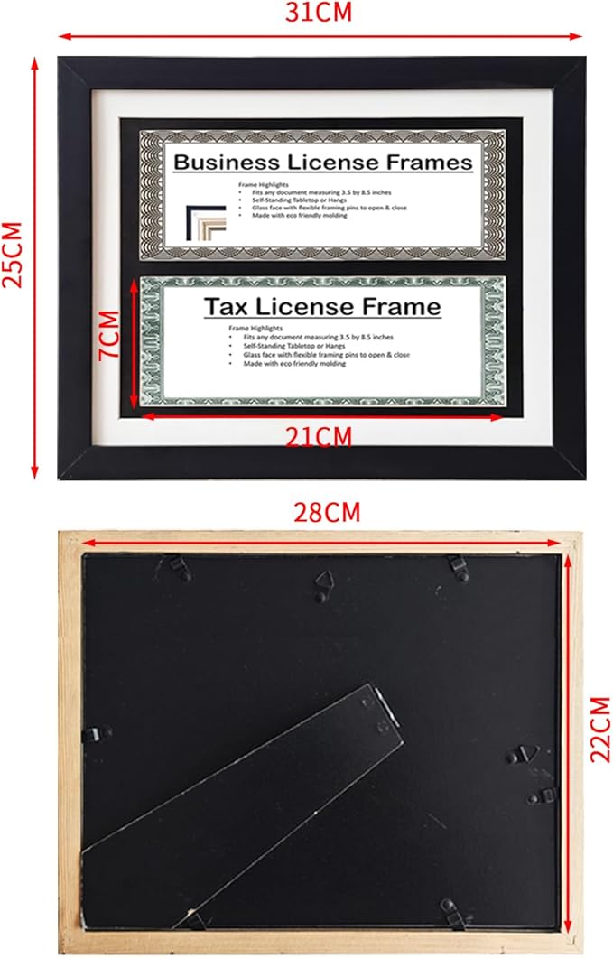Gallery Business License Frame Work,Double Business License Frame,with 3"X8.5"pads,additional suspension hardware and desktop painting racks,display panoramic picture certificate or retail license.