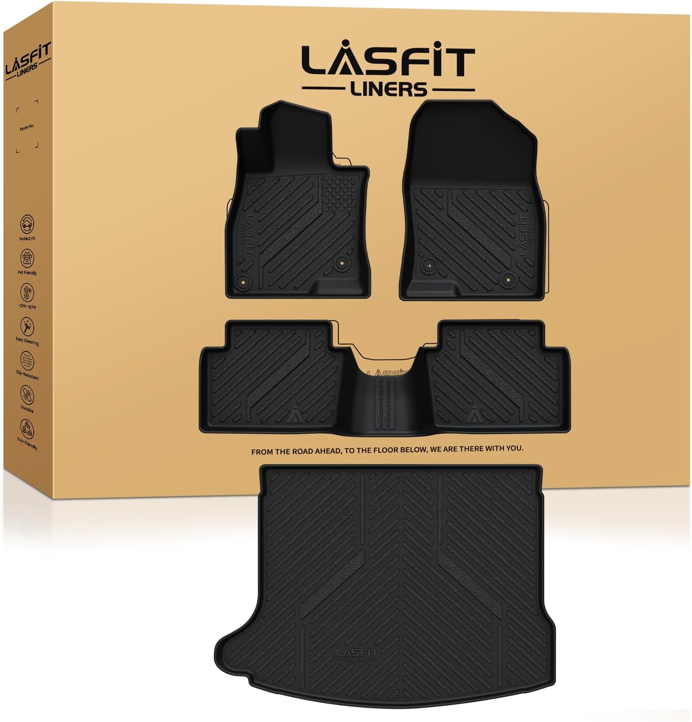 LASFIT Floor Mats & Cargo Mat for Mazda 3 2018 2017 2016 2015 2014 (Only Fits Hatchback, Not Fits Sedan) All Weather TPE Floor Liners Front & Rear Row Full Set Car Mats Accessories - Black