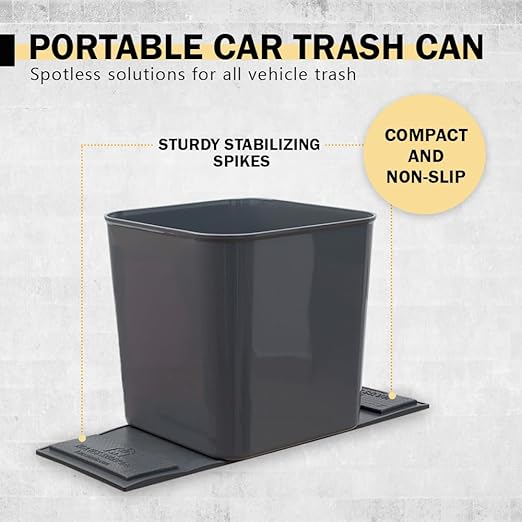 Car Trash Can for Vehicles Leakproof Compact Garbage Bin w/ Stability Flap, Anti-Slip Base, Portable Trash Holder for Cars, Trucks, SUVs, Minivans Compact, Easy to Clean Auto Container Organizer Gray