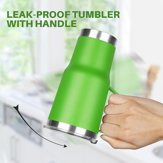 20 oz Tumbler with Handle, Stainless Steel Insulated Tumbler with Lid and Straw, Double Wall Vacuum Insulated Coffee Mug Tumbler, Insulated Coffee Thermal Cup for Cold and Hot (Bright Green)