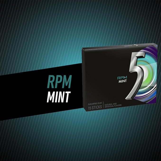 5 Gum RPM Mint Sugar Free Gum Bulk, 15 Count (Pack of 10)