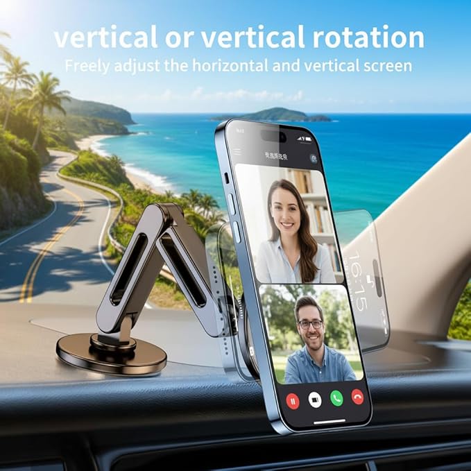 Car Phone Holder, Aluminum Alloy Car Phone Mount with Magnetic Suction, 360degree Rotation, Stable Phone Stand for Tesla Model 3/Y Accessories, Cell Phone Holder Car Suitable for All Phone (1 piece)