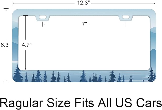 Silhouette of Forest and Mountains License Plate Frames -Premium Stainless Steel, Rust-Proof, Stylish Car Decor -Screws, and Caps -12.3x6.3 Inch, Perfect License Plate Holder for Women Men -DATANSEN