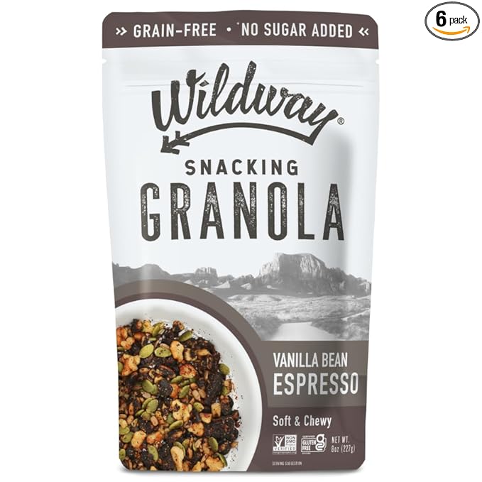 Wildway Keto Granola | Vanilla Bean Espresso | Grain-Free, Certified Gluten-Free Cereal | Vegan, Low Carb | No Sugar Added | Paleo-Friendly | Non-GMO Fruit & Nut Clusters | Nutrient-Rich | 8oz, 6 Pack