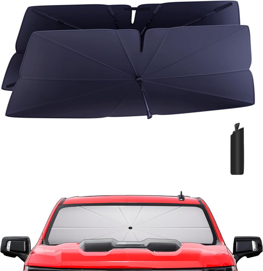 Windshield Sun Shade Umbrella: for Chevy Silverado-1500-2019-2025 - Front Custom Car Window Shades - Double Thickened Foldable Silverado 1500 Sunshades Block UV Keep Cool