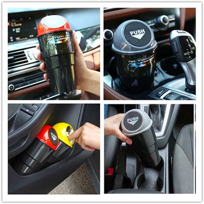 Car Trash Can with Lid, Automotive Cup Holder Mini Vehicle Garbage Can Trash Bin for Car Office Home Bedroom (Red 2 Pack)