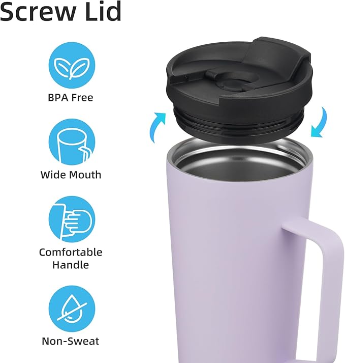 Insulated Tumbler with Handle and Straw, 26 OZ Travel Coffee Mug Stainless Steel Cup Metal Water Bottle,Taro