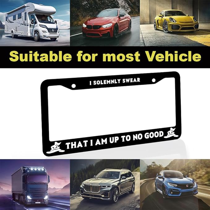 2pcs I Solemnly Swear That I Am Up to No Good License Plate Frame for Women, Funny car Decorative tag Frames Girly, License Plate Cover Holder for Most us Vehicle