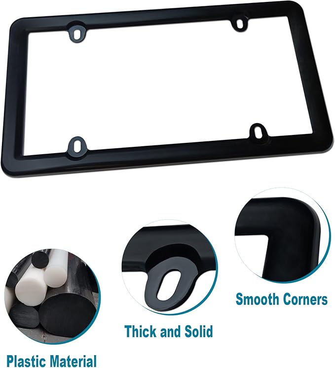 License Plate Covers Frames- 2 Sets Car Plate Protectors, Clear Bubble Tag Plate Cover & Black Plastic Holder for Front Rear, with Screws Caps
