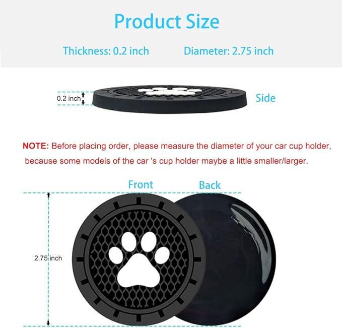 Car Cup Holder Coasters-Car Interior Accessories 2.75 inch Silicone Anti Slip Cute Dog Paw Car Coaster -Universal (Pack of 2)