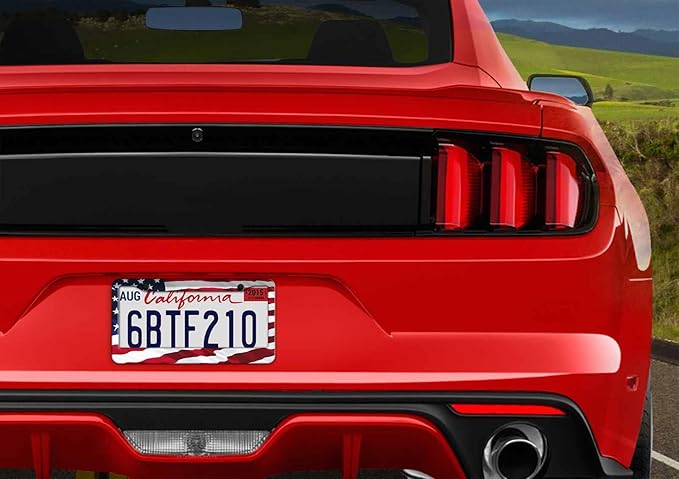1PCS American Flag License Plate Frame Holder - USA Stars and Stripes Auto Universal Aluminum Matte Car Tag Holder Covers with Sticker & Screws for Men (A-Wave, 1 PCS)