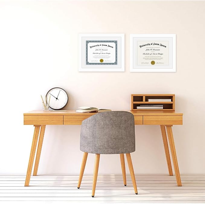 Americanflat 11x14 Diploma Frame with Shatter-Resistant Glass - Set of 2 - Use as 8.5x11 Frame with Mat or Display 11x14 Documents Without Mat - Legacy Collection - Certificate Frames for Wall - White