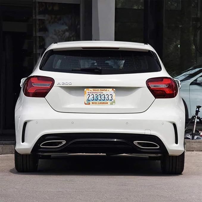 2Pcs Treat People with Kindness License Plate Frames Cover Holders Stainless Steel License Plate Cover with Screw Caps Cover and Screwdriver Set - 2-Hole for Girl Women Treat People with Kindness