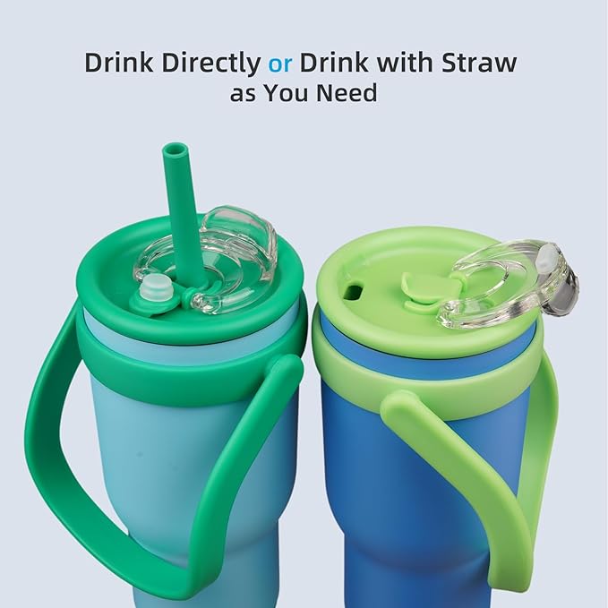 BJPKPK 40 OZ Insulated Travel Tumbler with Handle and Straw, Stainless Steel Water Bottle, Double Wall Vacuum Insulated Mug, for Work, Car, Travel, Ice Blue