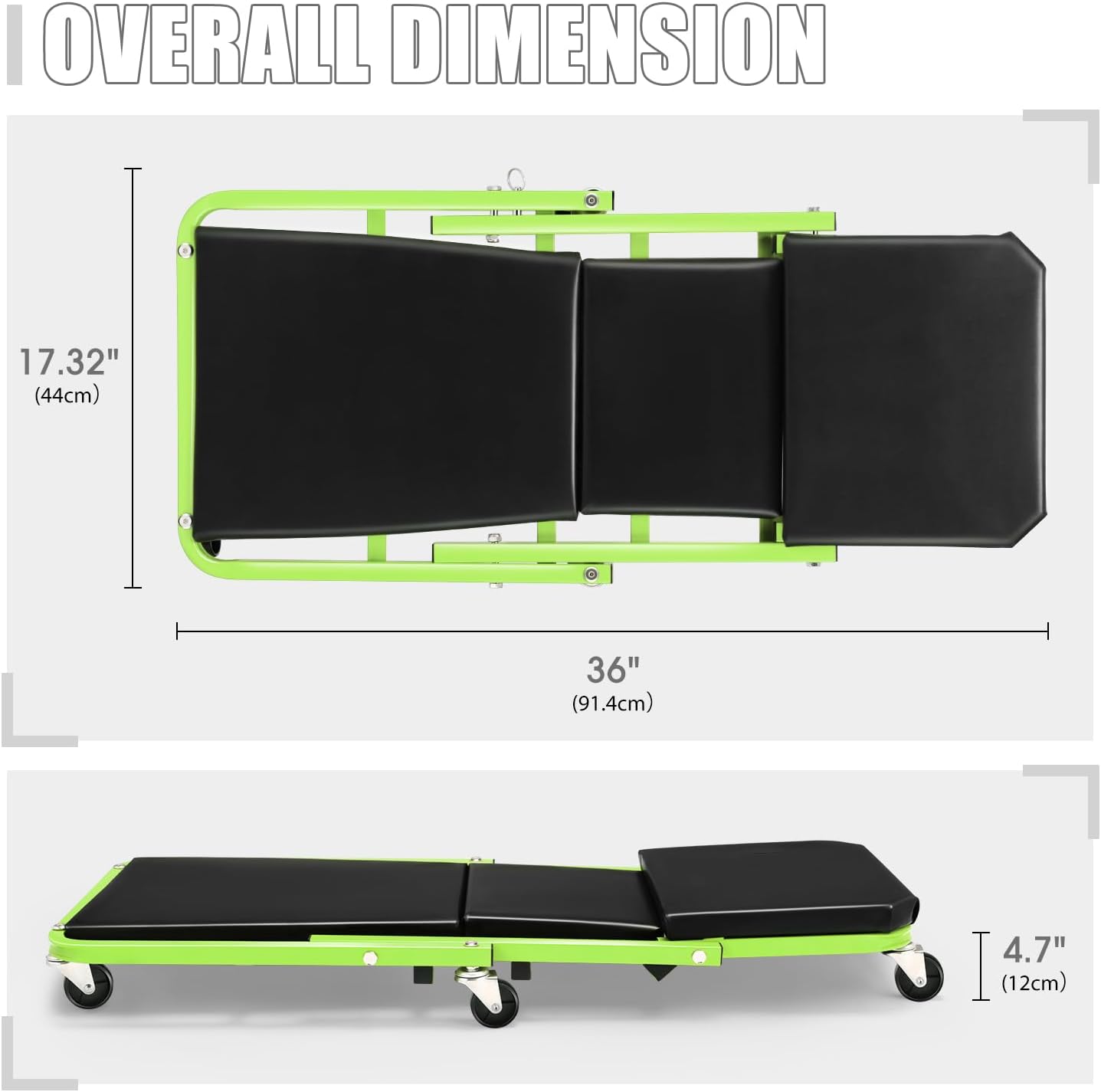 DNA MOTORING 36 Inches 2 IN 1 Rolling Folding Car Creeper/Seat, 6 Pcs 2" Casters, 150kg Weight Capacity, Green, TOOLS-00185-GR