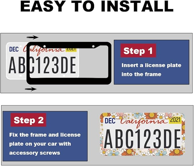2pcs Colorful Dasiy Floral License Plate Frame for Women,Orange Floral car Decorative tag Frames Girly,Vintage Dasiy Flowers Plant Theme License Plate Cover Holder for Vehicle with car tag Keychain
