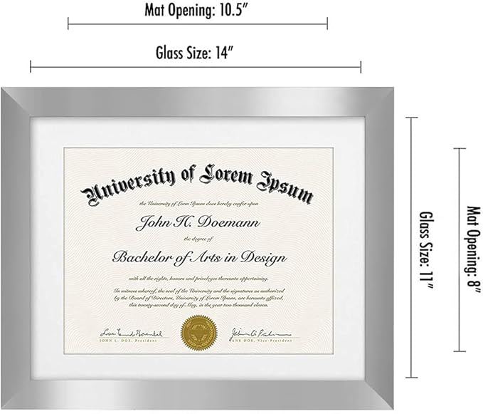 Americanflat 11x14 Diploma Frame with Shatter-Resistant Glass - Use as 8.5x11 Frame with Mat or Display 11x14 Documents Without Mat - Legacy Collection - Certificate Frames for Wall Display - Silver