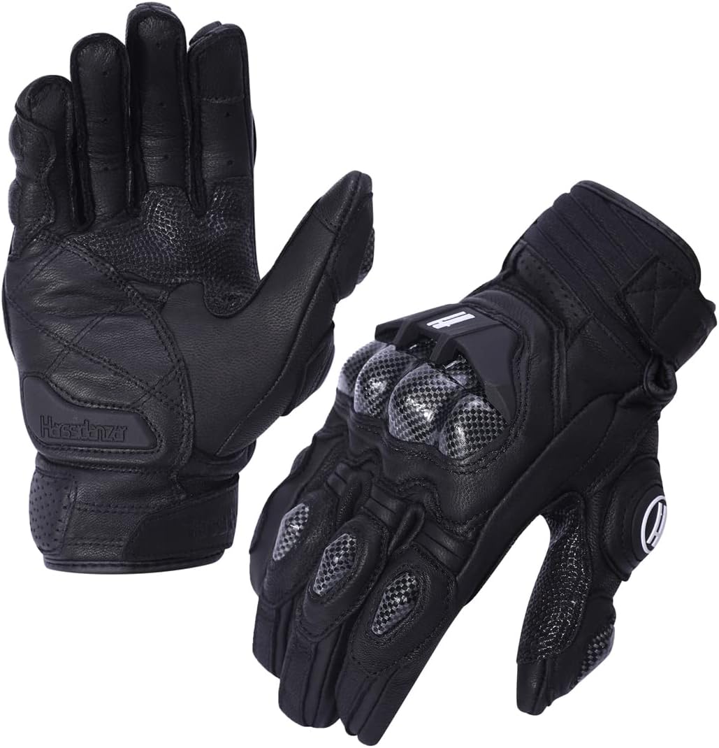 Harssidanzar Breathable Leather Motorcycle Gloves Touchscreen for Men Women KM046