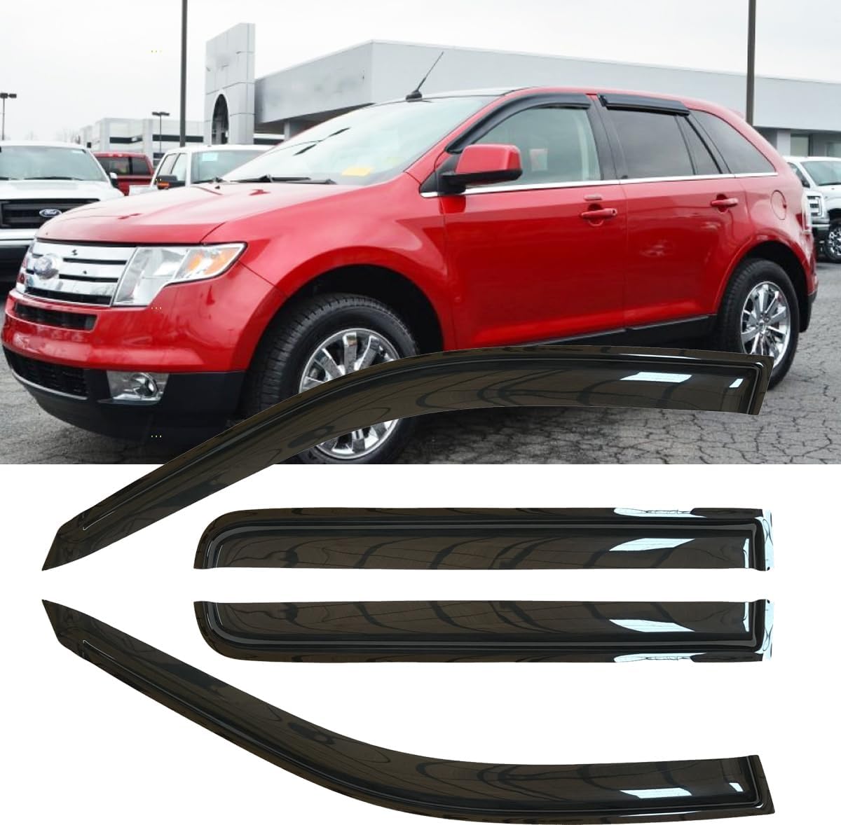 4pcs Original Shatterproof Outside Mount Style Sun Rain Guard Durable Side Window Wind Deflectors Dark Smoke Vent Window Visors Compatible with 2007-2014 Edge 2007-2015 Lincoln MKX 94141