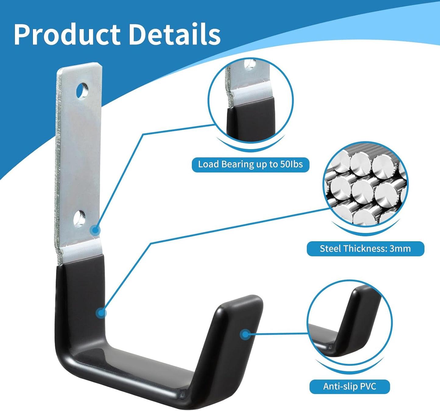 Heavy Duty Steel Garage Hooks,Garage Storage Utility Hooks,Anti-Slip Hanger, Tool Organizer,Steel Wall Mount Organizer, Garden Hose Hanger (Small-2PC)