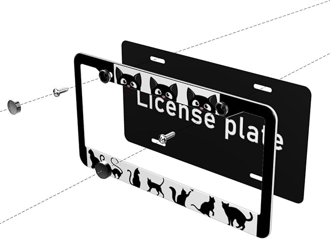Cat License Plate Frame - 1 Pack Aluminum Metal License Plates Black Cat License Plate Holder Novelty Auto Car Tag Universal Car Accessories with 2 Holes