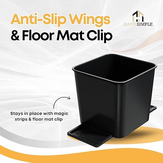 Car Trash Can 2L with Stability Wings & Velcro for Extra Stability ??Magic Strip & Clip for Fabric & Rubber Mats ??Durable Plastic, Easy Pull Trash Bags Included ??Black