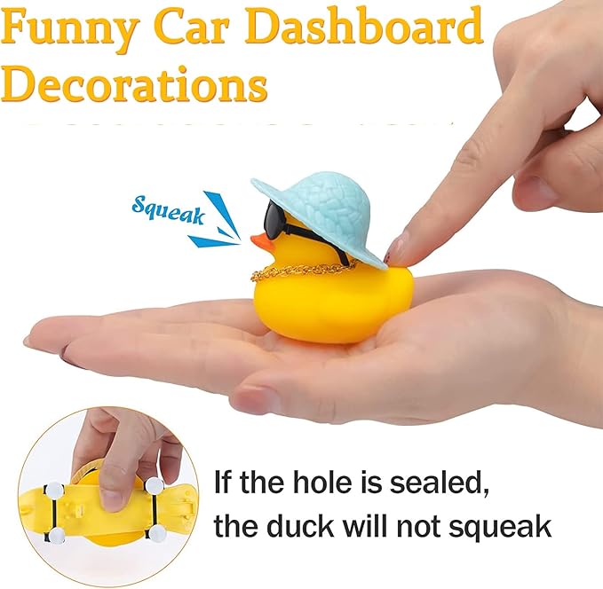 wonuu Car Duck Ornament Rubber Duck Car Dashboard Decoration for Car Dashboard Decoration Accessories with Mini Hat, Necklace, Sunglasses, Skateboard, D-Green&Green Skateboard